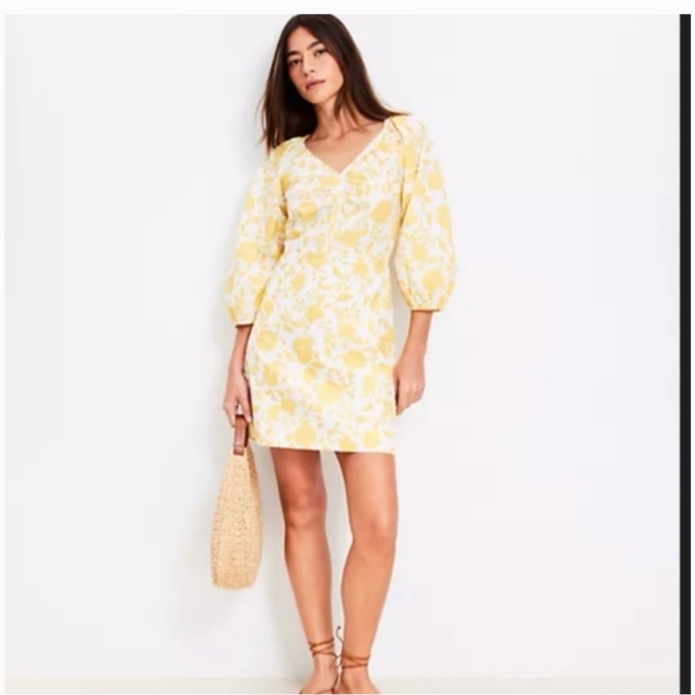 LOFT Yellow Floral Long Sleeve Dress